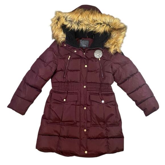 Steve Madden Maroon Faux Fur Puffer Jacket NWT - L - Picture 1 of 3